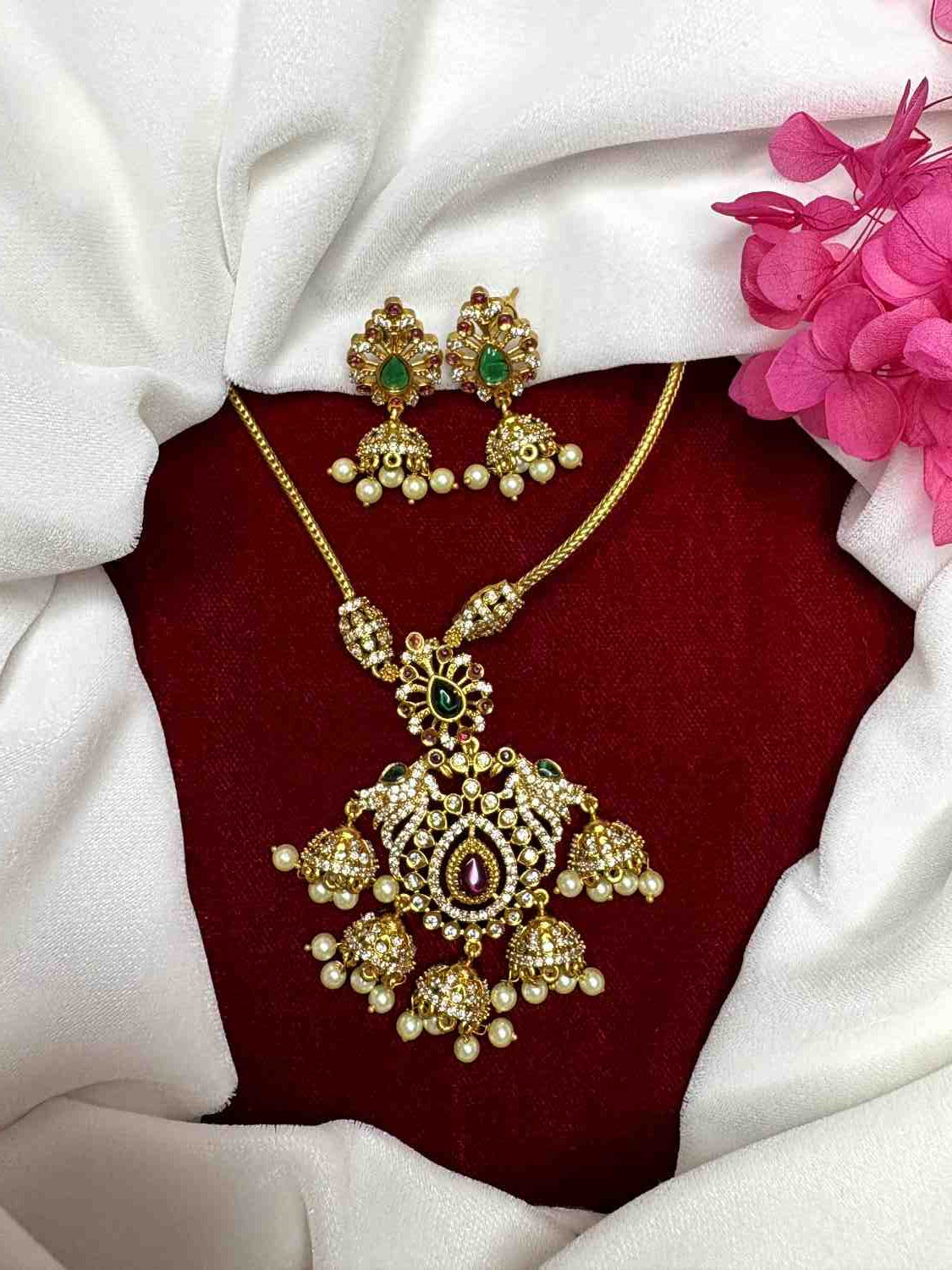 Matte finish Peacock Attigai type Minimal Necklace N0225