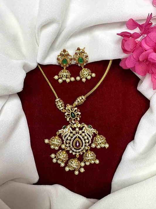 Matte finish Peacock Attigai type Minimal Necklace N0225