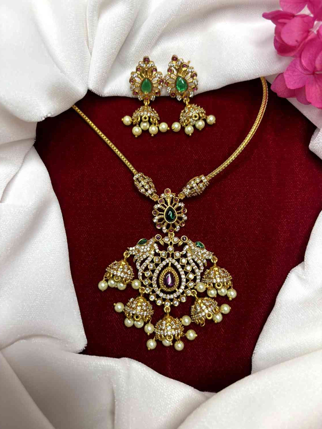 Matte finish Peacock Attigai type Minimal Necklace N0225