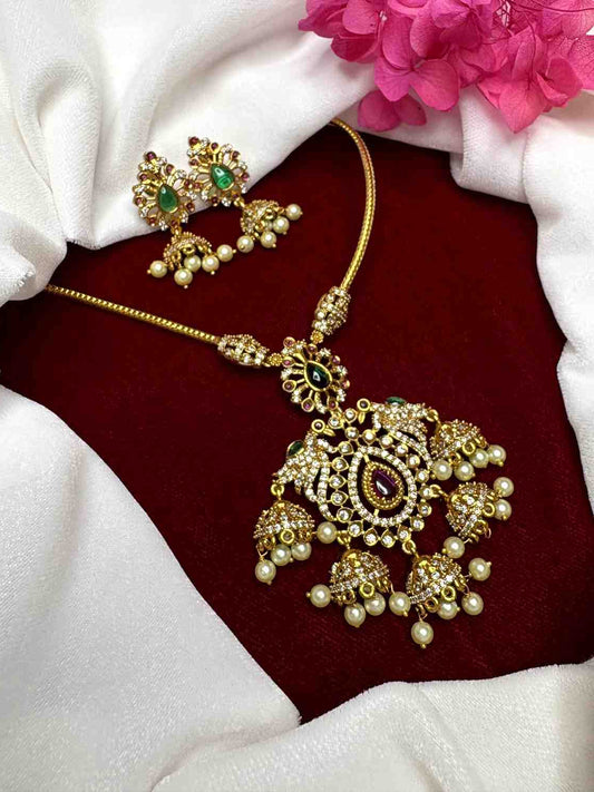 Matte finish Peacock Attigai type Minimal Necklace N0225