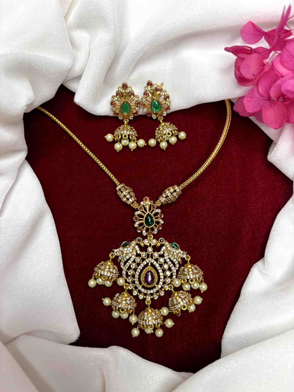 Matte finish Peacock Attigai type Minimal Necklace N0225