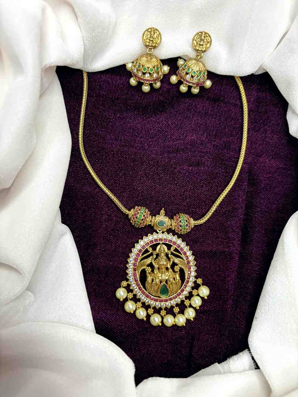 Matte finish Peacock Attigai type Minimal Necklace N0226
