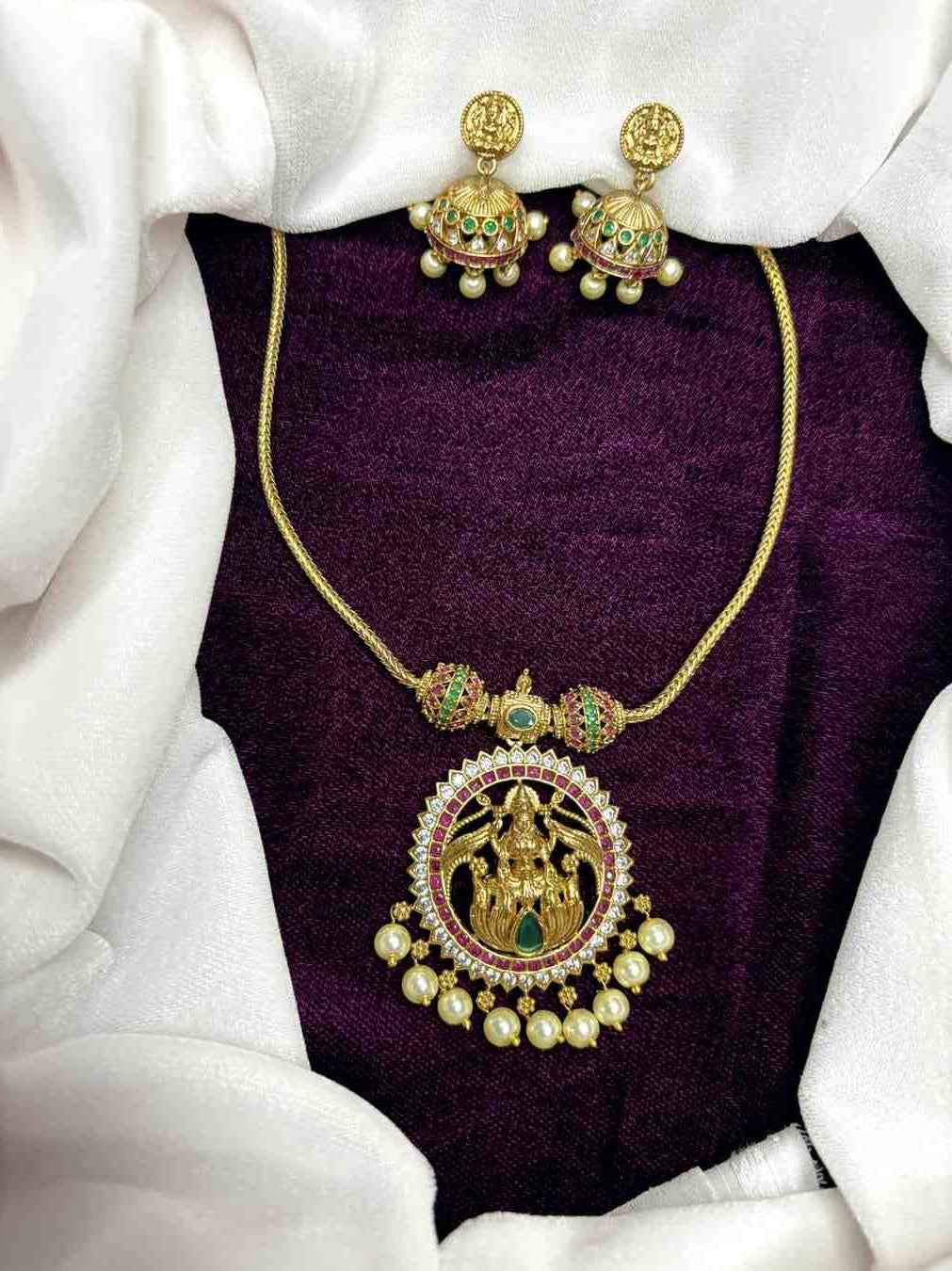 Matte finish Peacock Attigai type Minimal Necklace N0226