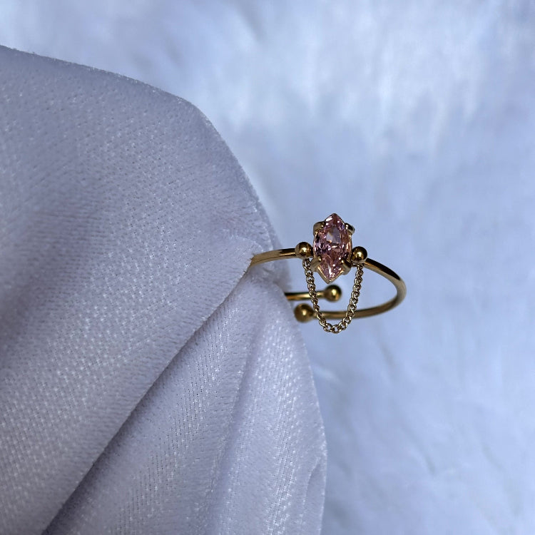 Stainless Steel Pink Stone Chained Adjustable Ring SR002