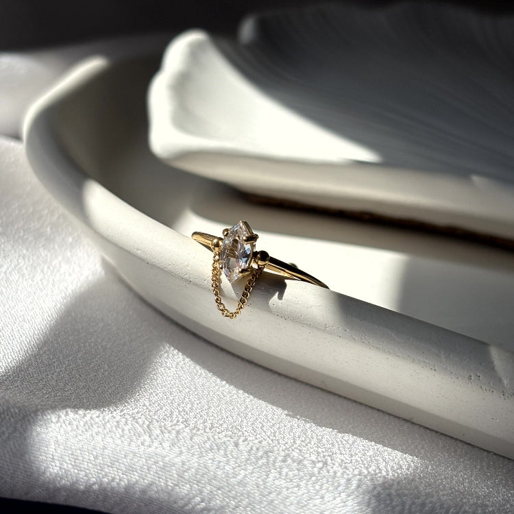 Stainless Steel White Stone Chained Adjsutable Ring SR001