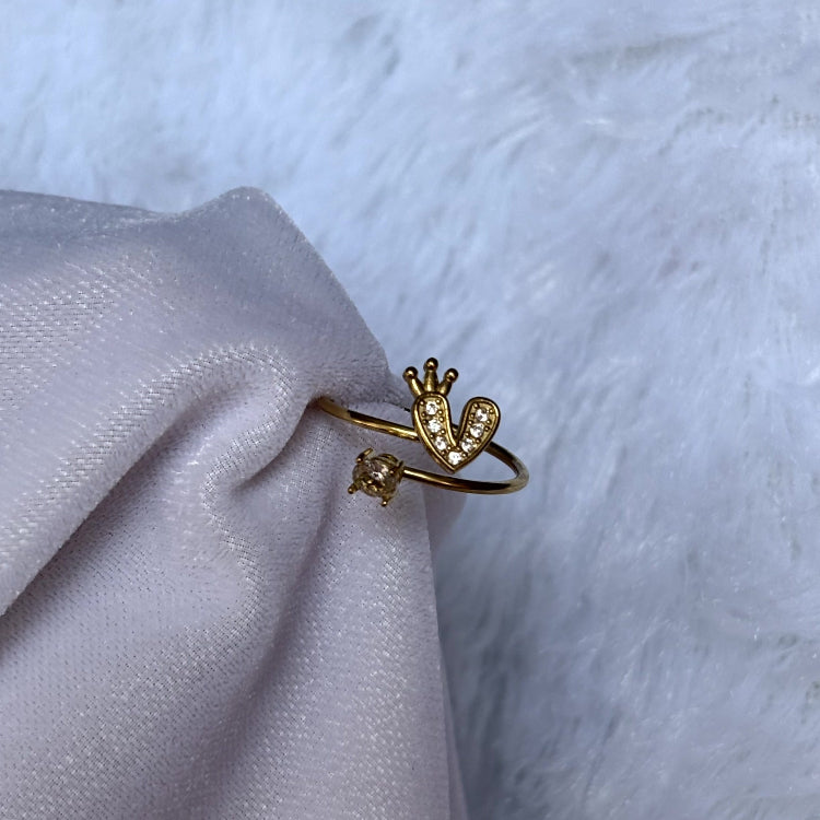 Stainless Steel White Stone Heart Crown Adjustable  Ring SR003