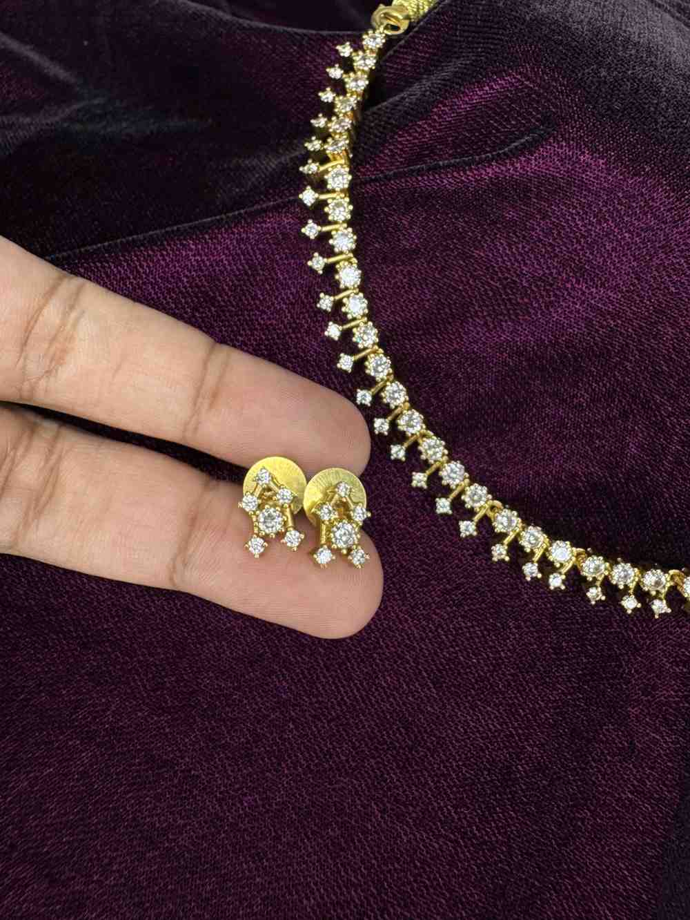 AD White Stone Diamond Replica Minimal Necklace with Earring N0068-CJ33