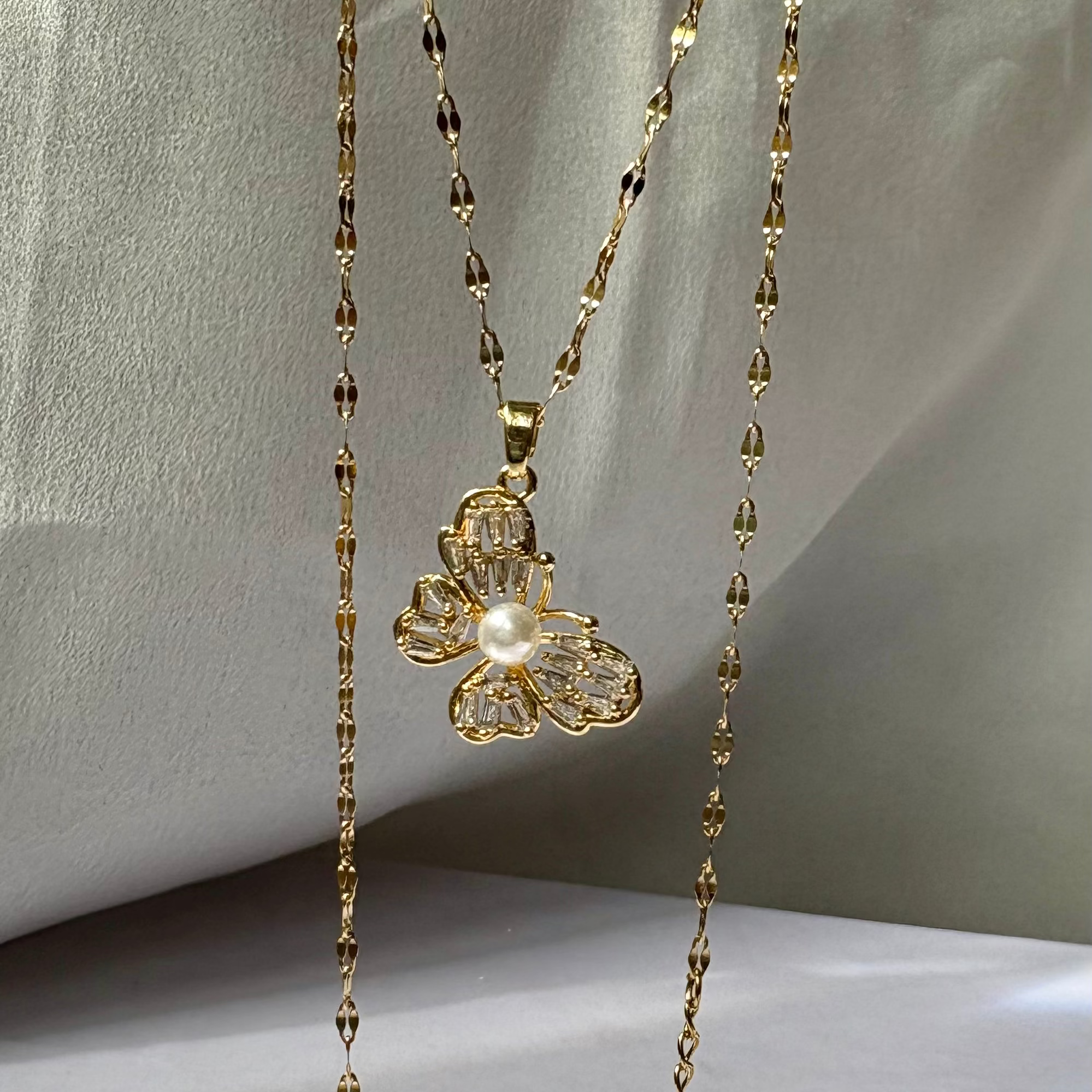 Stainless Steel Anti tarnish layered Butterfly Stone Chain SC004