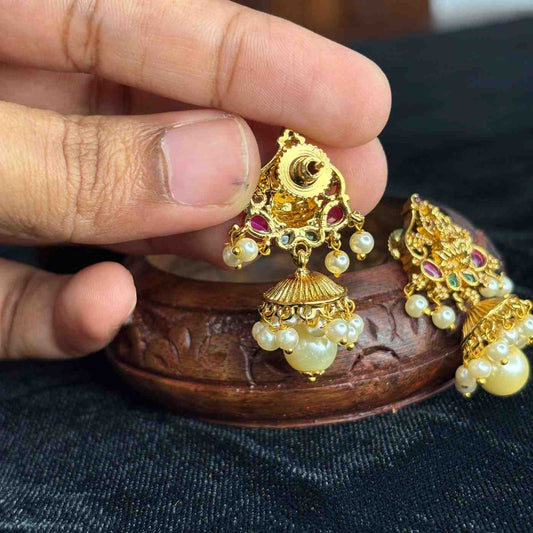 Premium Quality Small Size Lakshmi Jhumka with Pearl hanging J0074-CS25