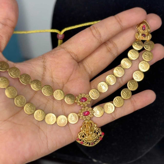 Matte finish Lakshmi Coin Necklace N0229