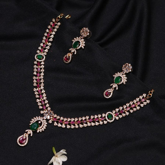 Ruby Emerald Stone floral Necklace N0015-CR90