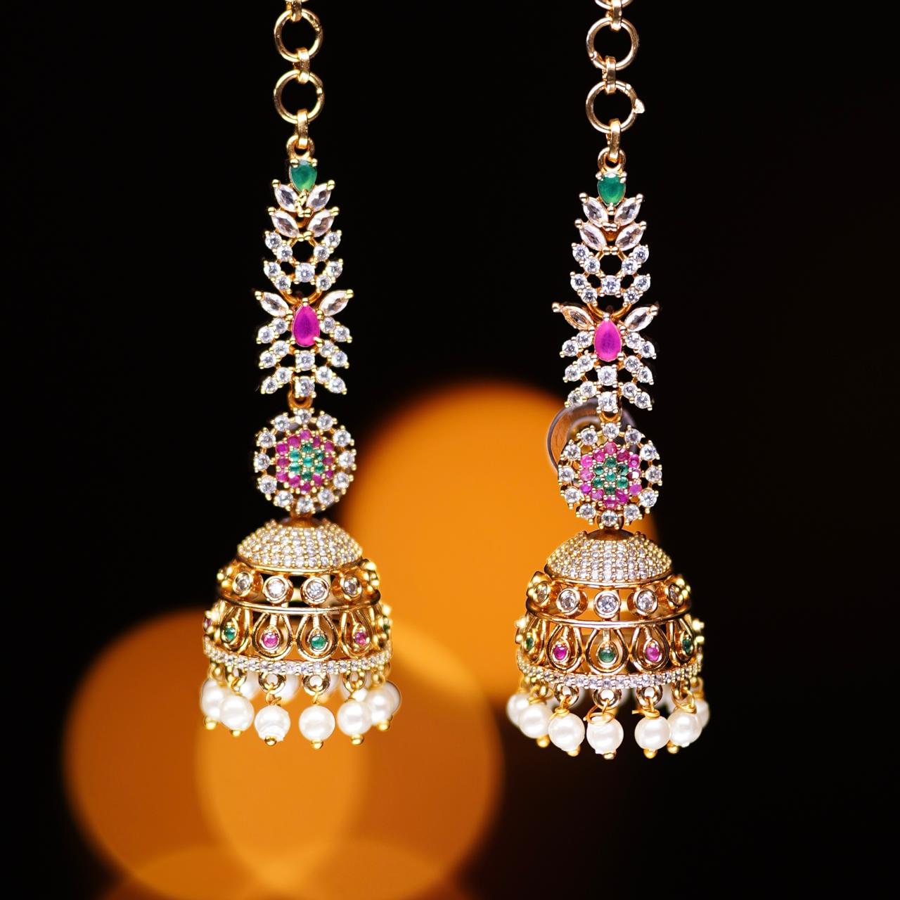 Premium Quality Floral Stone Jhumka with Attached Mattal J0016-CO41