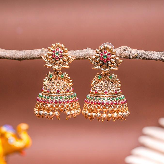 Floral Antique Finish Jhumka J008-CO35