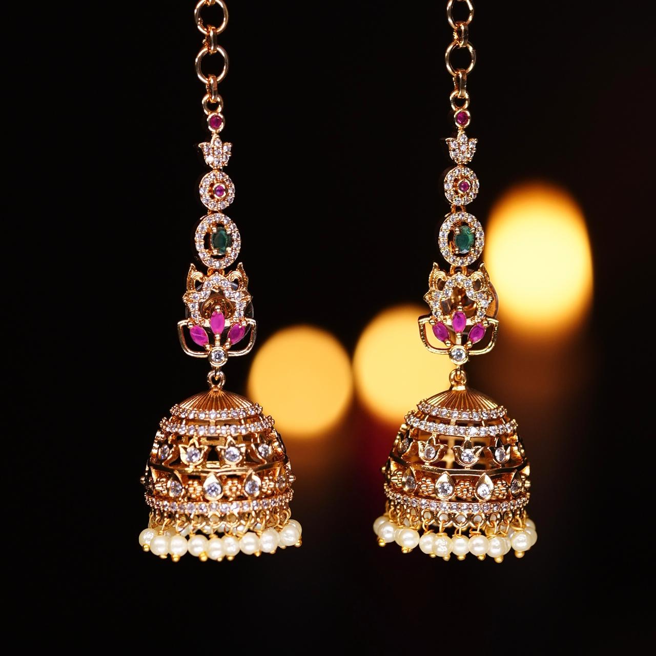 Premium Quality Floral Stone Jhumka with Attached Mattal J0017-CO45