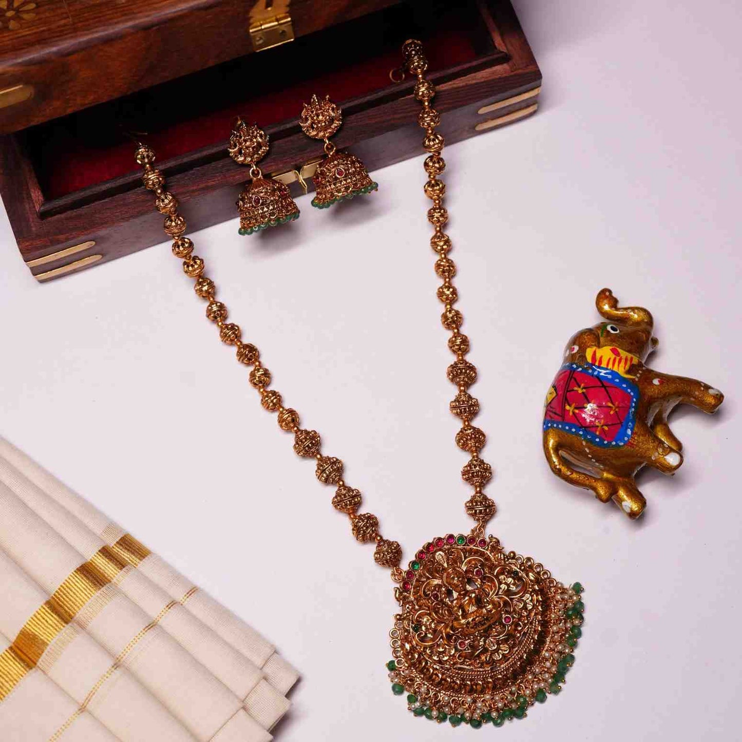 Mate Finish Middle Length Lakshmi Haram with matching jhumkas H0006-CJ52