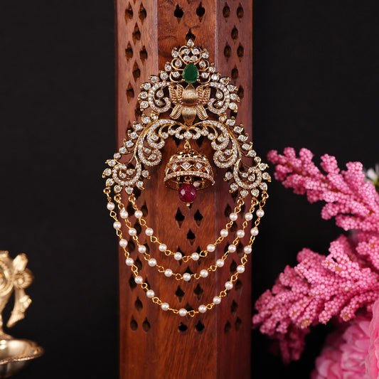 Premium Floral Jada Billa with hanging pearls HA004-CR55