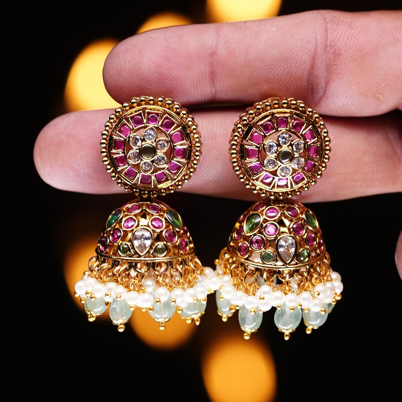 Premium Kemp Stone Floral Jhumka  J0026-CE50
