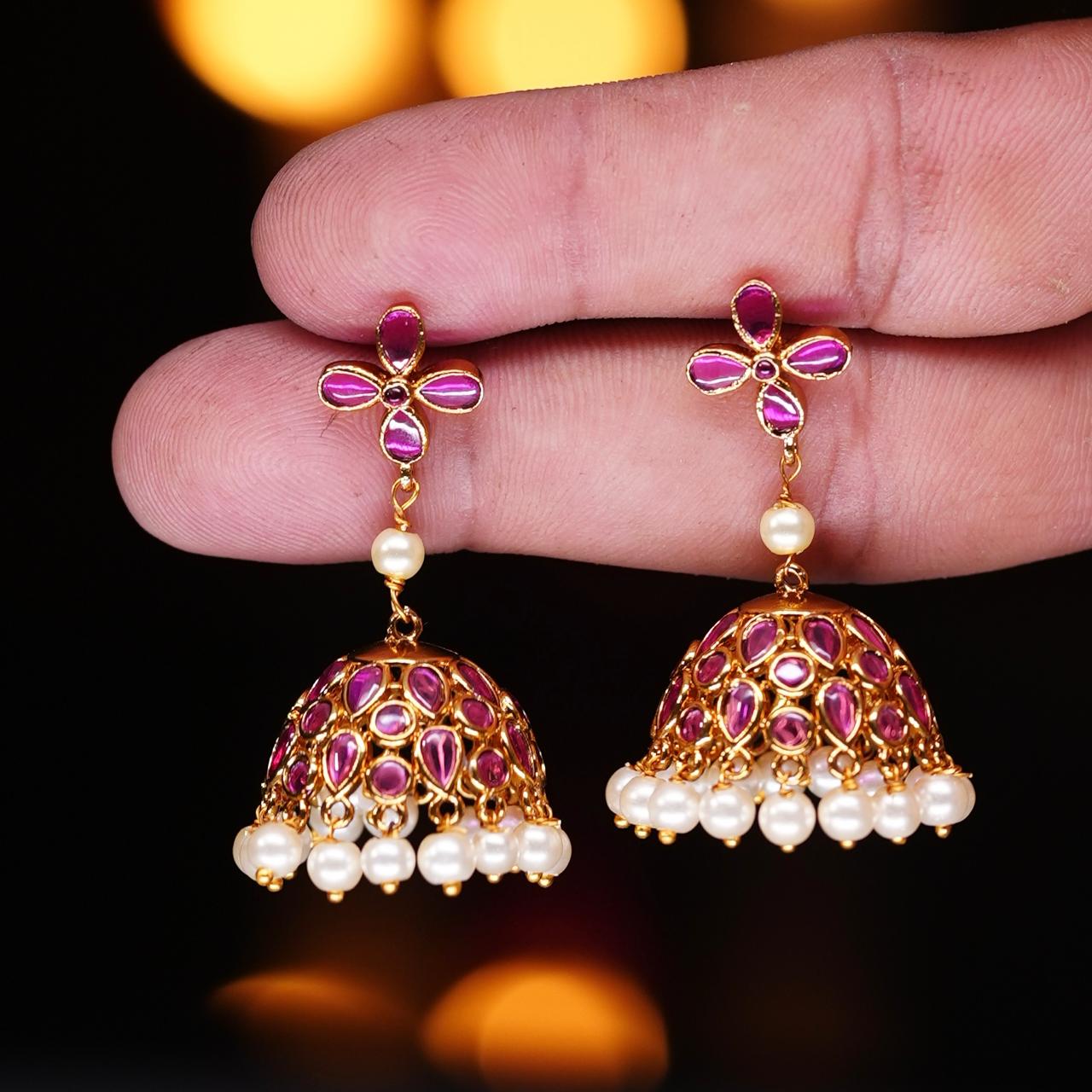 Floral Kemp Stone Jhumka J0024-CU41