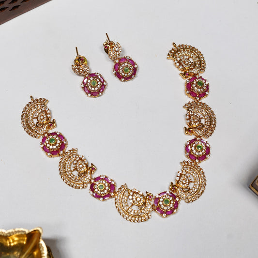 Premium Ad stone Ruby & Green Peacock Necklace N0043-CJ93