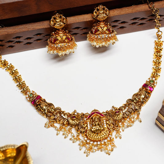 Premium Jadau Kundan Brass Metel Lakshmi Necklace N0040-CV150