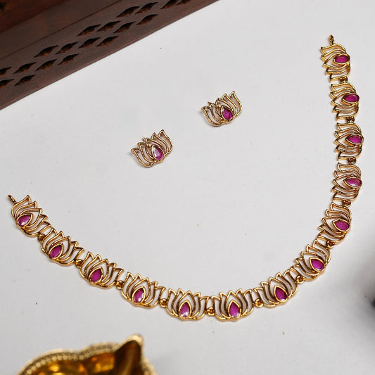 Lotus Necklace Ruby Red Stone N0037-CJ25