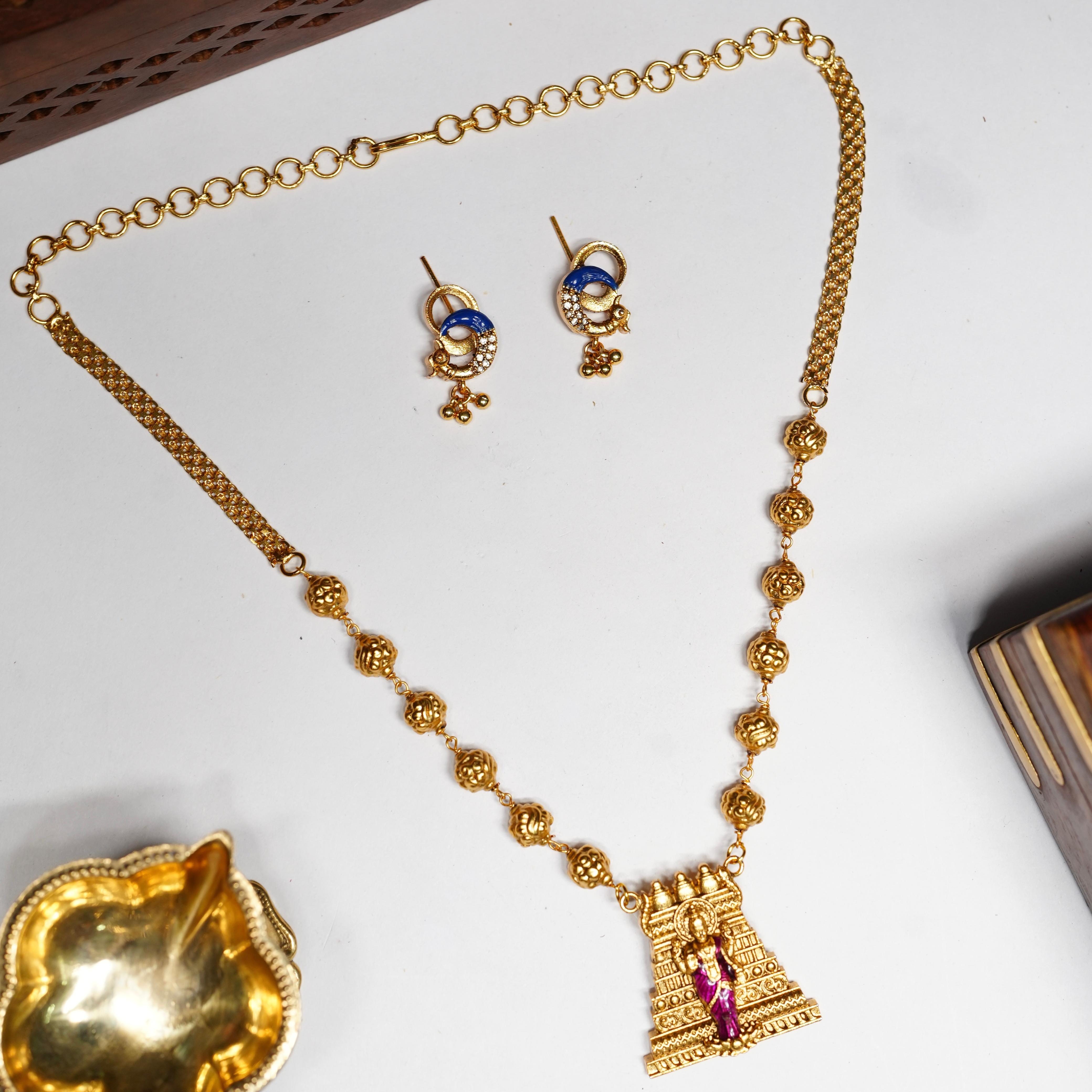 Middle length Kopuram Meenakshi Gold Beads Chain N0034-CO88