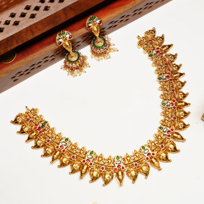 Premium Matte Finish Traditional Mulla & Manga Malla Necklace N0088-CJ75