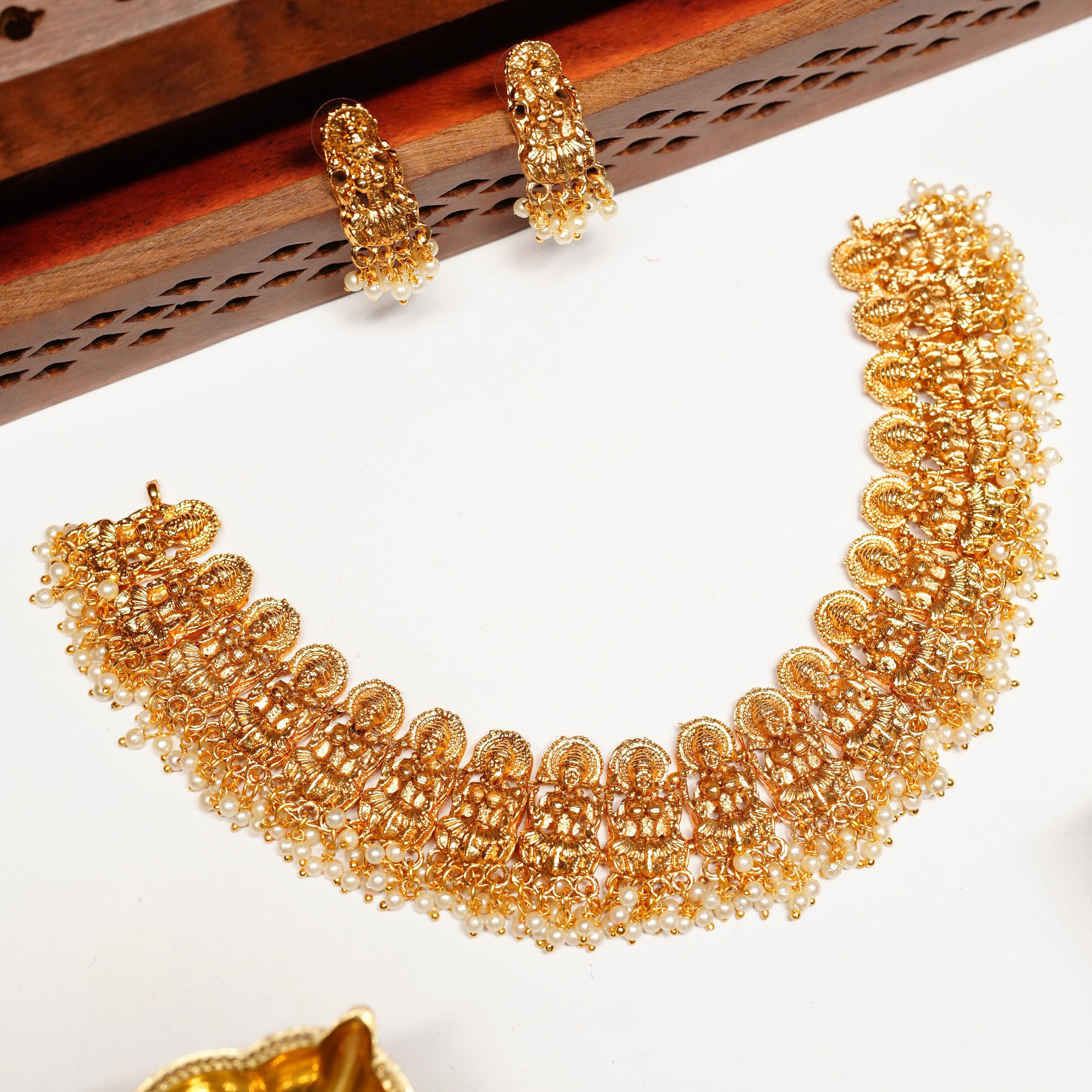 Matte Finish Lakshmi Design Necklace with Matching earrings N0075-CJ25