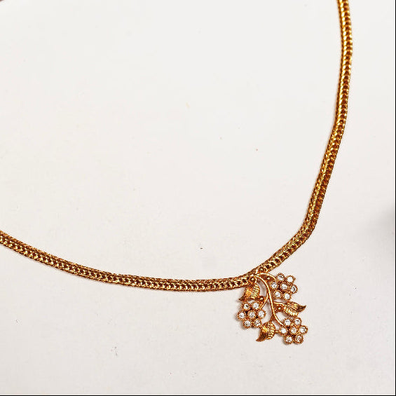 Floral Design minimal Necklace with matching stud  N0073-CJ11