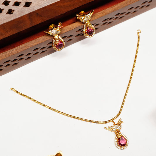 Premium Quality Ruby Red Color Stone Parrot Design Necklace Adult/Kids N0071-CJ29