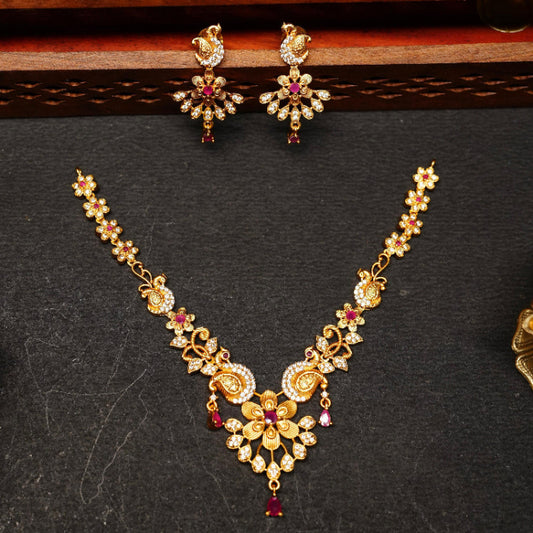 Premium Matte Finish Floral Pattern Necklace with Earrings N0084-CI20