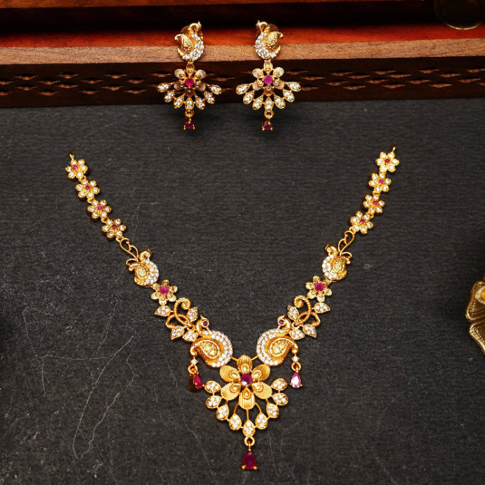 Premium Matte Finish Floral Pattern Necklace with Earrings N0084-CI20