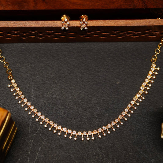 AD White Stone Diamond Replica Minimal Necklace with Earring N0068-CJ33