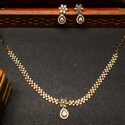 white AD Stone Diamond Replica Necklace with Earrings N0067-CJ42