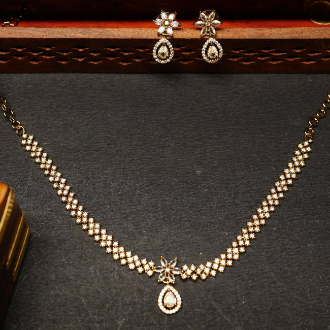 white AD Stone Diamond Replica Necklace with Earrings N0067-CJ42