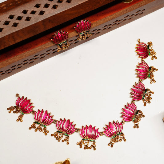 Matte Finish Lotus Enamel Necklace N0087-CJ23