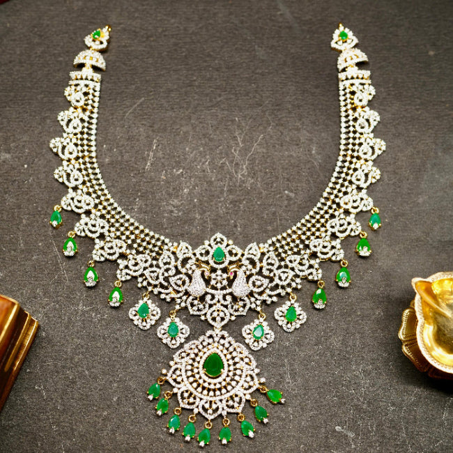 Bridal Necklace Set American Diamond Stone & Emerald Stone of  Premium Quality  N0057-Ck250