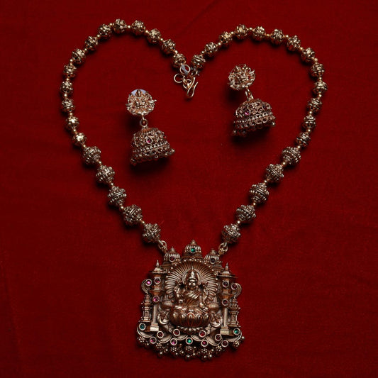 Matte Finish Premium Look Chettinad Design Ball Chain LakshmI Middle Length Haram with Gold Beads H0017-CT70