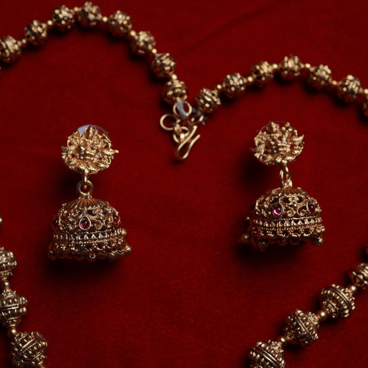 Matte Finish Premium Look Chettinad Design Ball Chain LakshmI Middle Length Haram with Gold Beads H0017-CT70