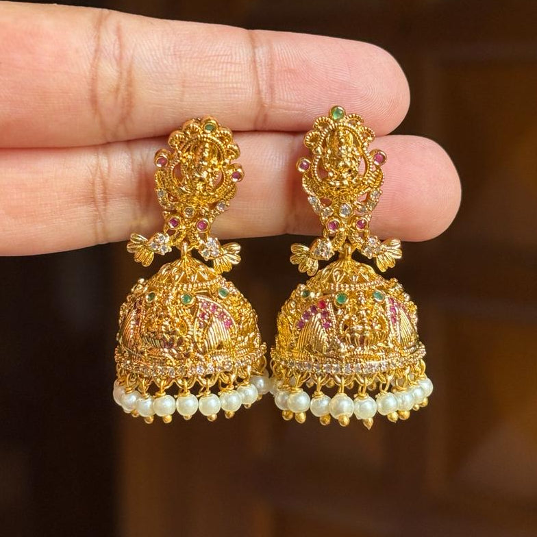 Premium Quality gold Look Like Lakshmi Light Weight Jhumka  Floral Pattern With Pearl Hanging  J0042-CI32