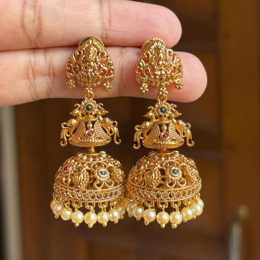 Premium Quality Lakshmi Light Weight Jhumka  Floral Pattern With Pearl Hanging J0041-CI28
