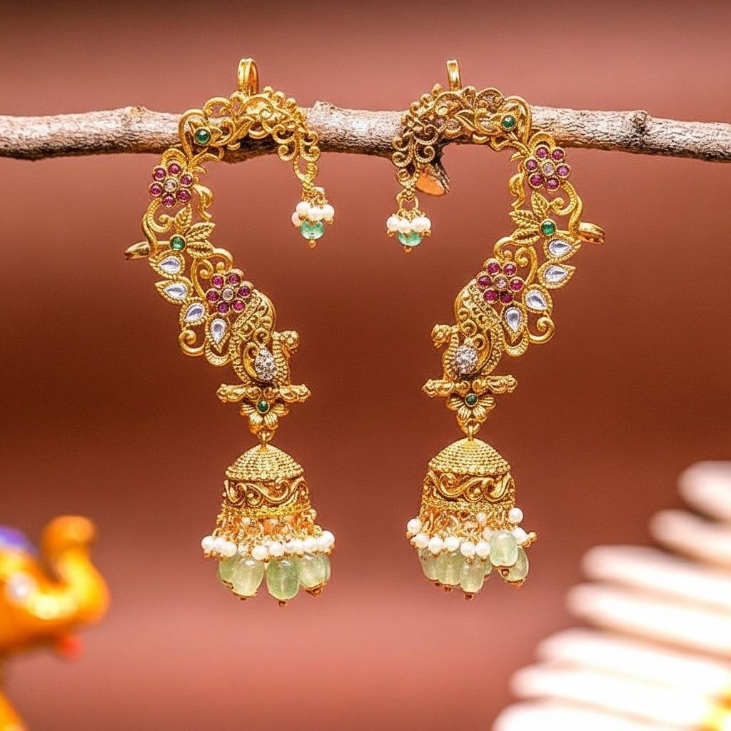 Premium Quality Traditional Floral Pattern Jhumka with AD Stones with Hydro beads J0049-CE70