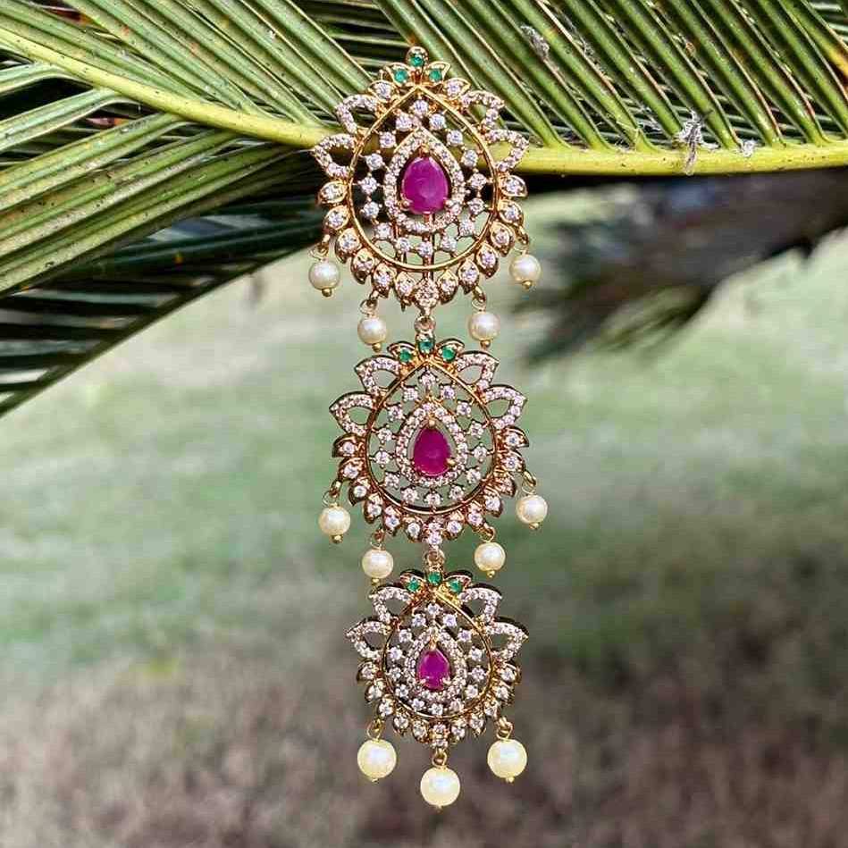 Premium Quality Floral Pattern AD White Stone Ruby stone Hair Accessories  HA0015-CP32