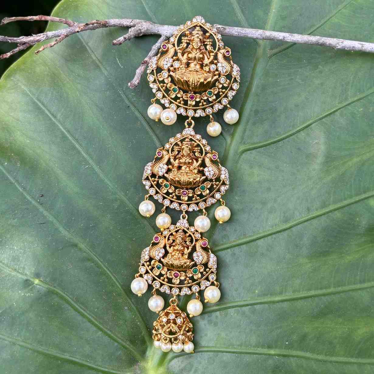 Premium Quality Lakshmi  Floral  Peacock Pattern AD Stone Hair Accessories HA0016-CP36