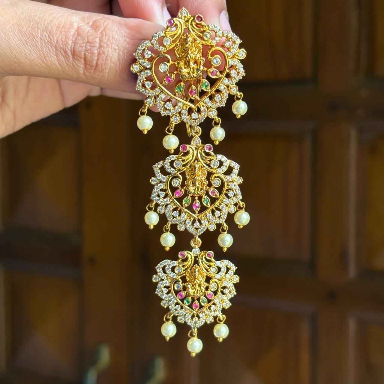 Premium Quality Lakshmi  Floral  Peacock Pattern AD Stone Hair Accessories HA0014-CP27