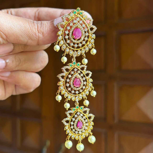 Premium Quality Floral Pattern AD White Stone Ruby stone Hair Accessories  HA0015-CP32