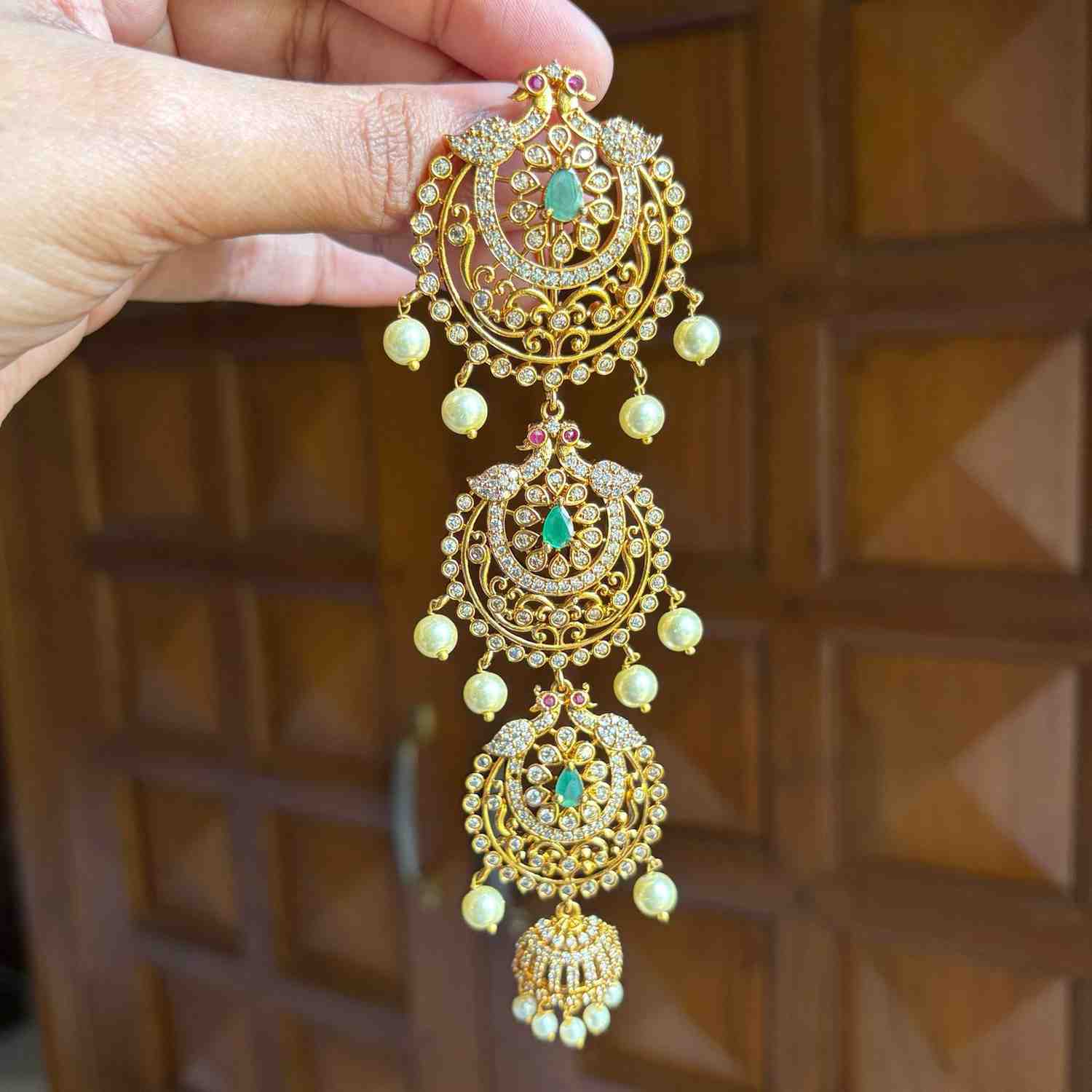 Premium Quality Floral  Peacock Pattern AD Stone Green Stone Hoop Hair Accessories HA0018-CP41