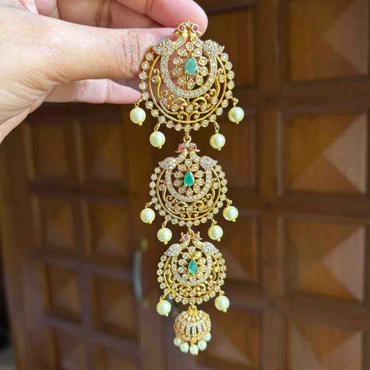 Premium Quality Floral  Peacock Pattern AD Stone Green Stone Hoop Hair Accessories HA0018-CP41