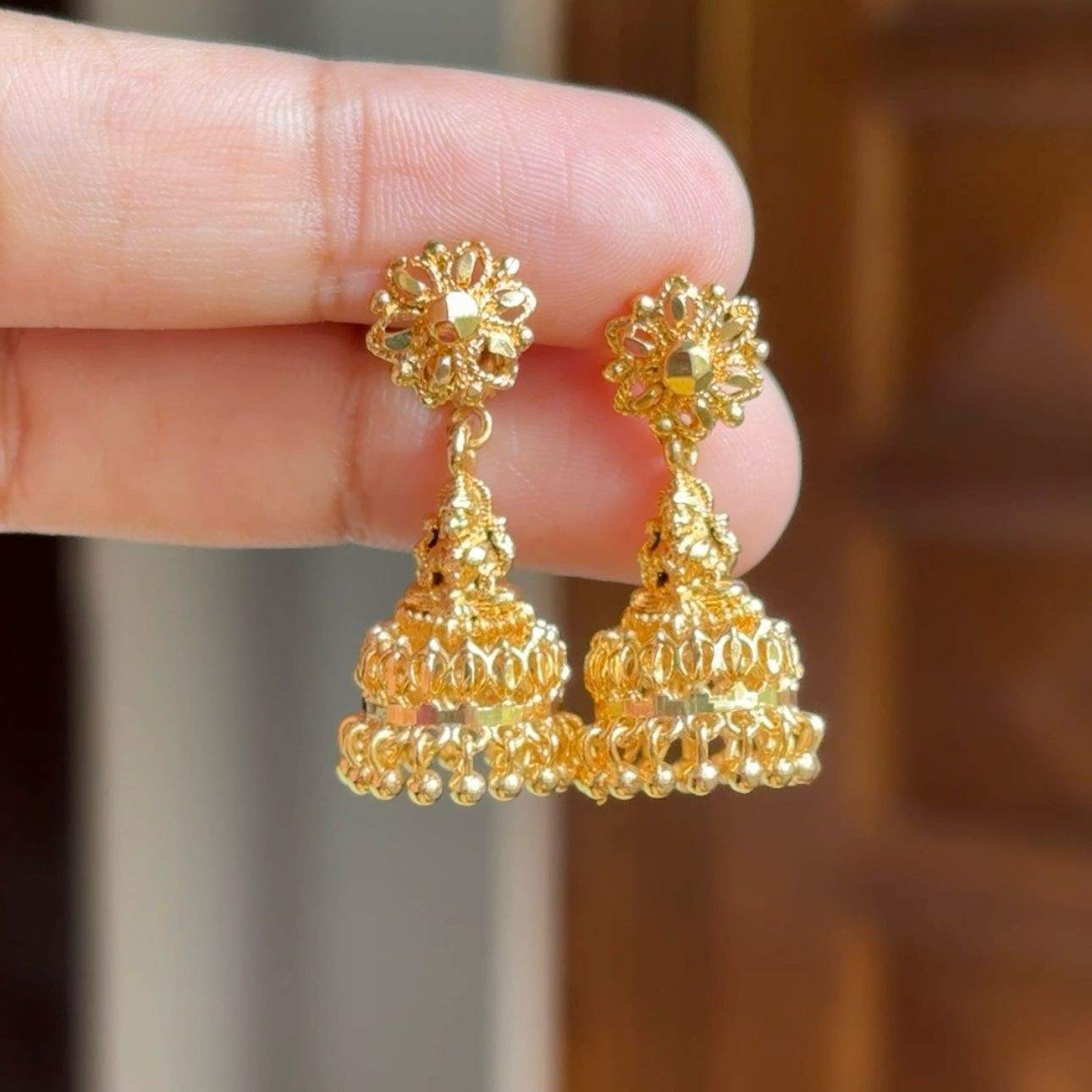 Premium Quality Gold Replica Design Lakshmi & Floral Pattern With Gold Bead Hanging J0047-CS20