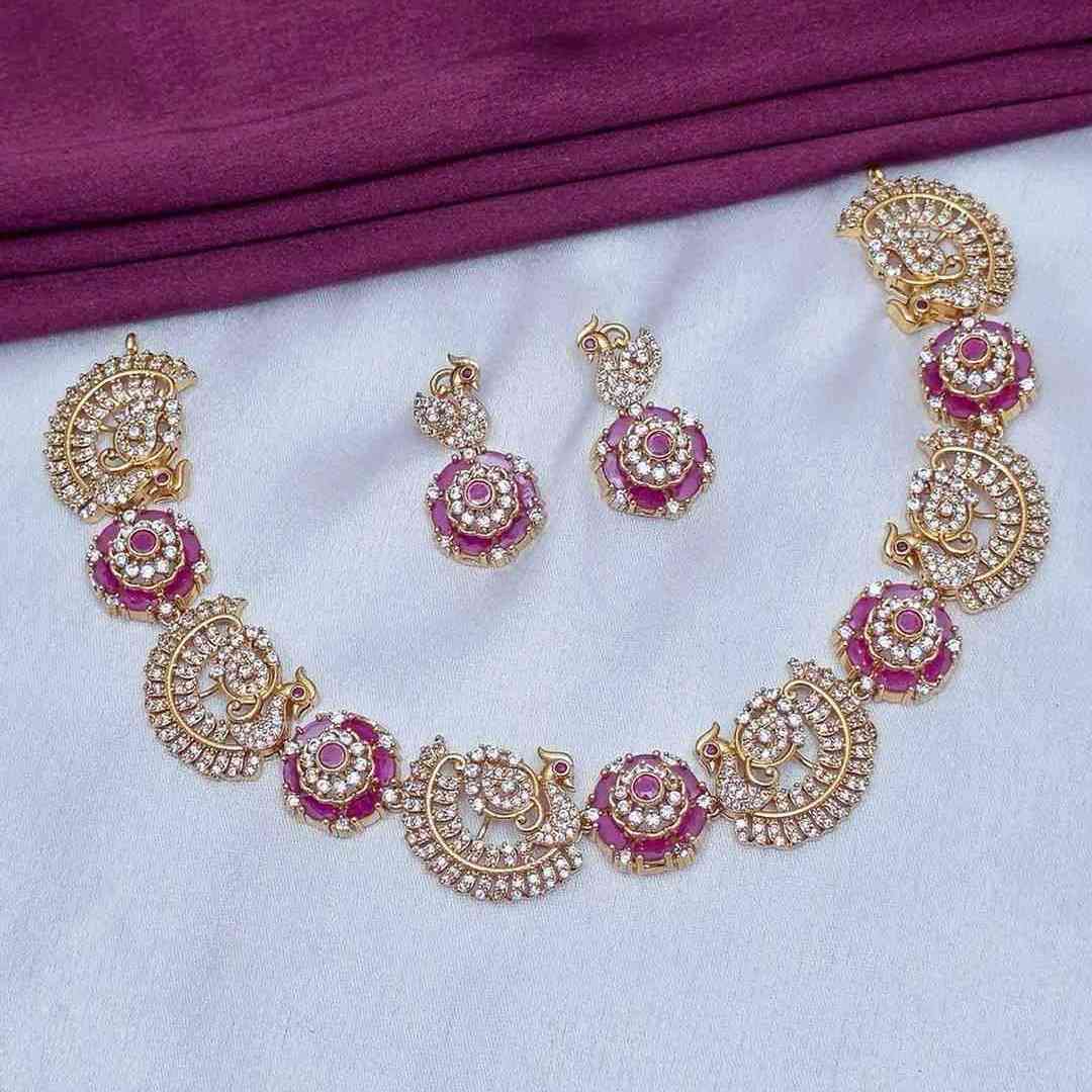 Premium Ad stone Ruby Peacock Necklace N0042-CJ93
